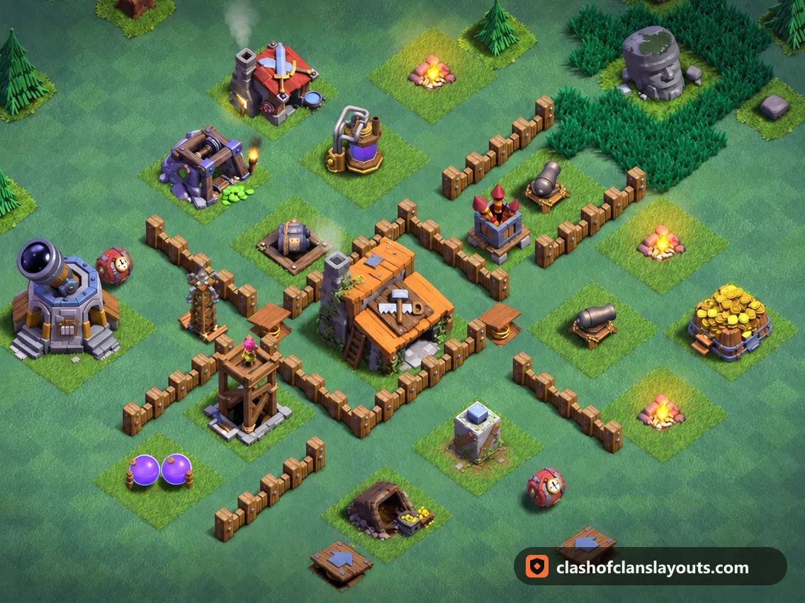 BH3 Trophy Base Layout 13: Clash of Clans Builder Hall 3 trophy base layout, full base picture