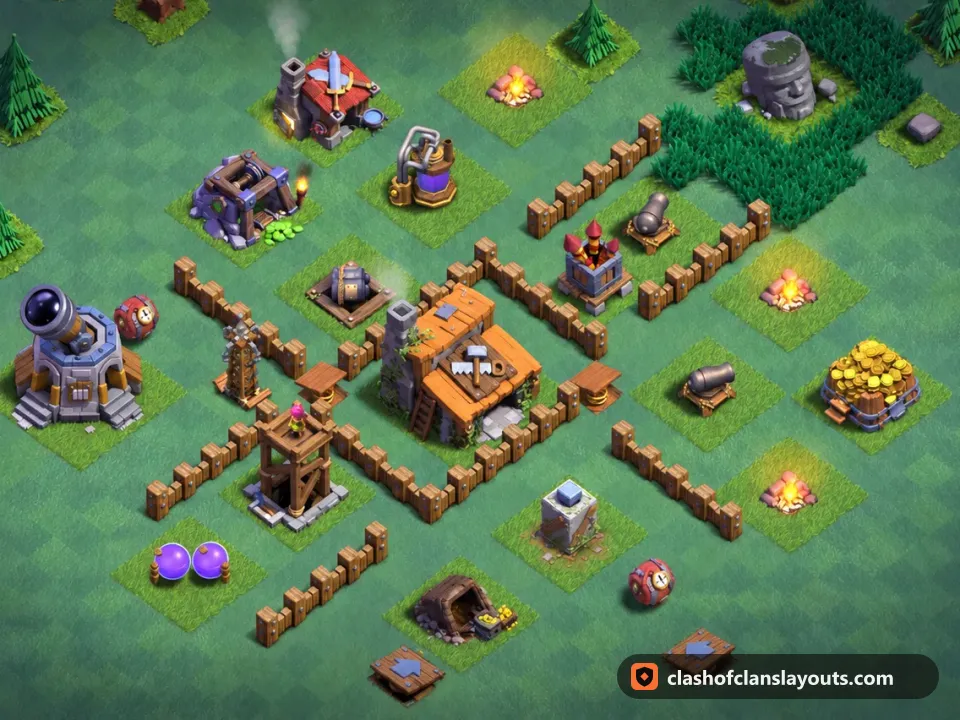 BH3 Trophy Base Layout 13: Clash of Clans Builder Hall 3 trophy base layout, full base picture