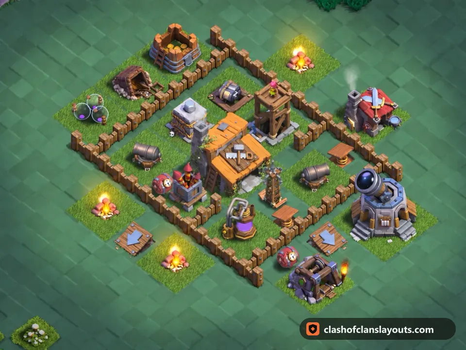 BH3 Trophy Base Layout 14: Clash of Clans Builder Hall 3 trophy base layout, full base picture
