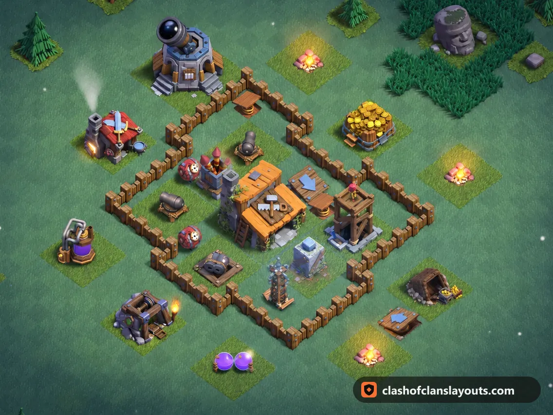 BH3 Trophy Base Layout 16: Clash of Clans Builder Hall 3 trophy base layout, full base picture