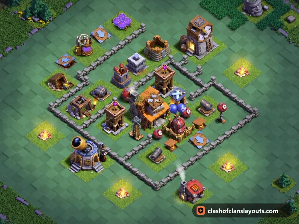 BH4 Trophy Base Layout 35: Clash of Clans Builder Hall 4 trophy base layout, full base picture