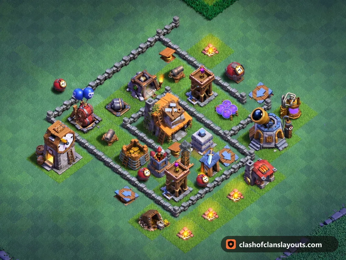 BH4 Trophy Base Layout 36: Clash of Clans Builder Hall 4 trophy base layout, full base picture