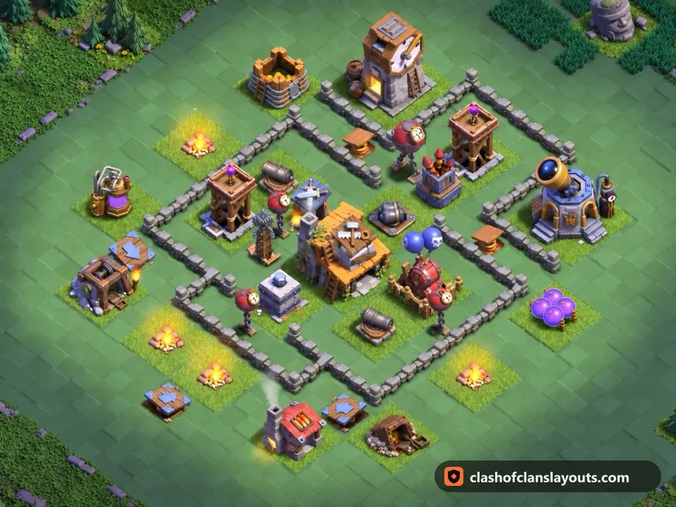 BH4 Trophy Base Layout 37: Clash of Clans Builder Hall 4 trophy base layout, full base picture
