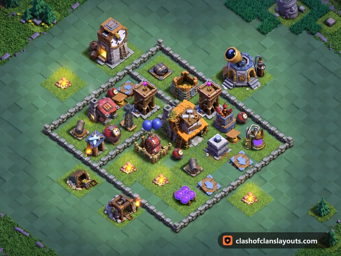 BH4 Trophy Base Layout 38: Clash of Clans Builder Hall 4 trophy base layout, full base picture
