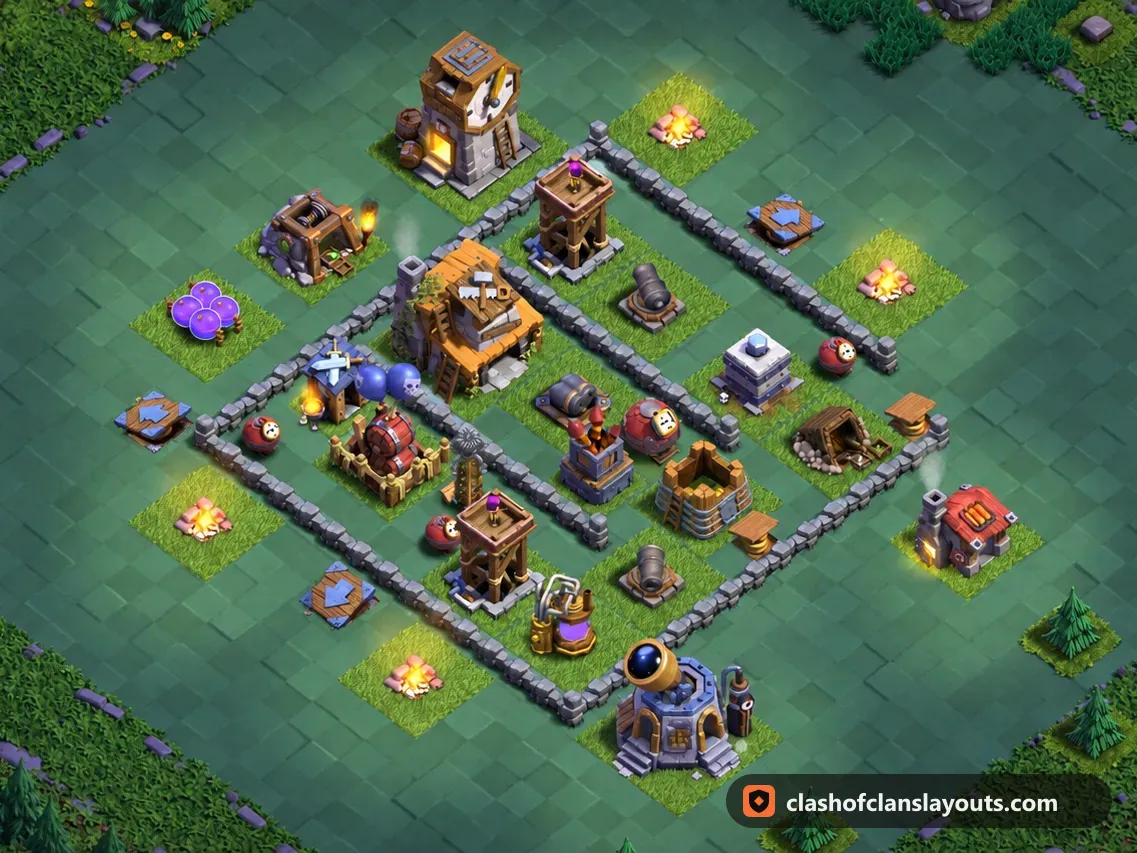 BH4 Trophy Base Layout 39: Clash of Clans Builder Hall 4 trophy base layout, full base picture