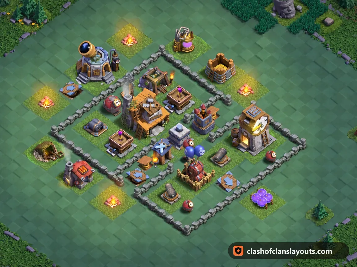 BH4 Trophy Base Layout 42: Clash of Clans Builder Hall 4 trophy base layout, full base picture