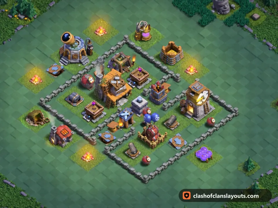 BH4 Trophy Base Layout 42: Clash of Clans Builder Hall 4 trophy base layout, full base picture