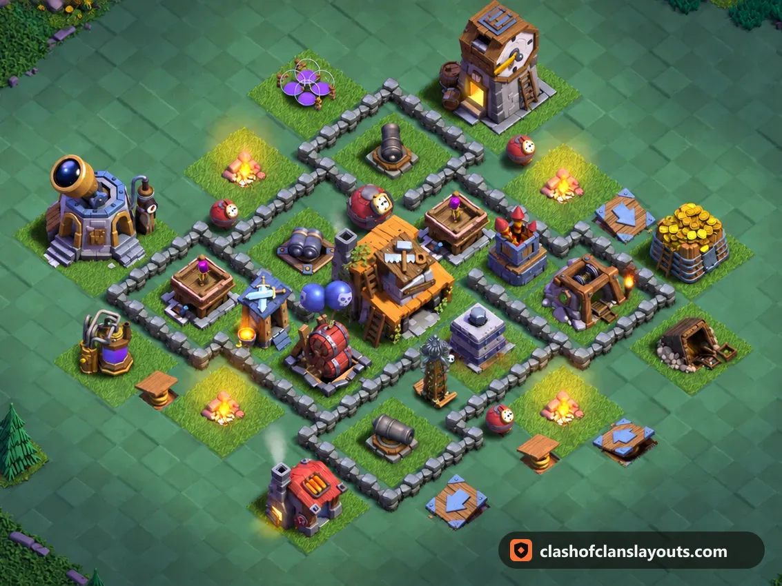 BH4 Trophy Base Layout 43: Clash of Clans Builder Hall 4 trophy base layout, full base picture