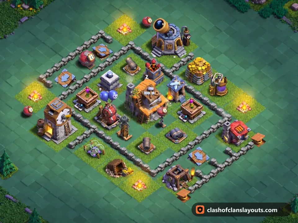 BH4 Trophy Base Layout 44: Clash of Clans Builder Hall 4 trophy base layout, full base picture