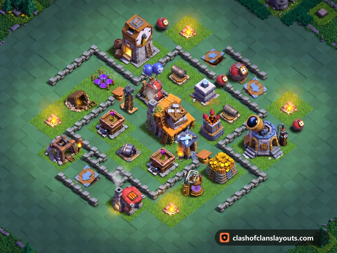 BH4 Trophy Base Layout 45: Clash of Clans Builder Hall 4 trophy base layout, full base picture