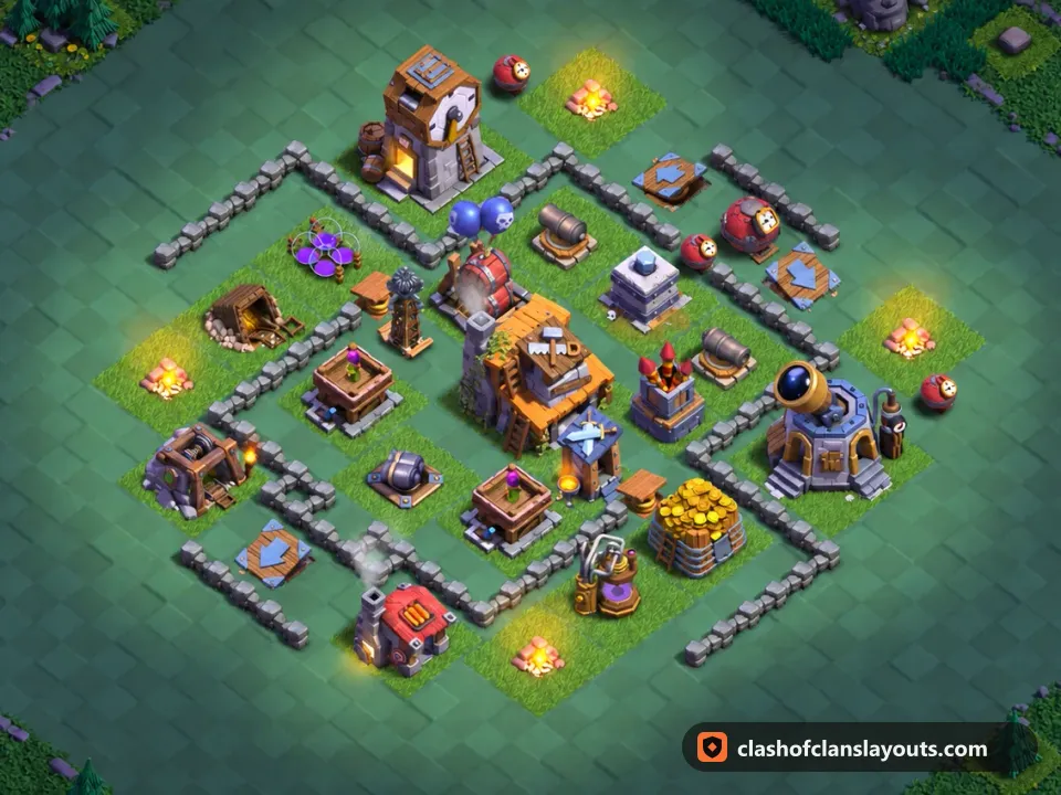 BH4 Trophy Base Layout 45: Clash of Clans Builder Hall 4 trophy base layout, full base picture