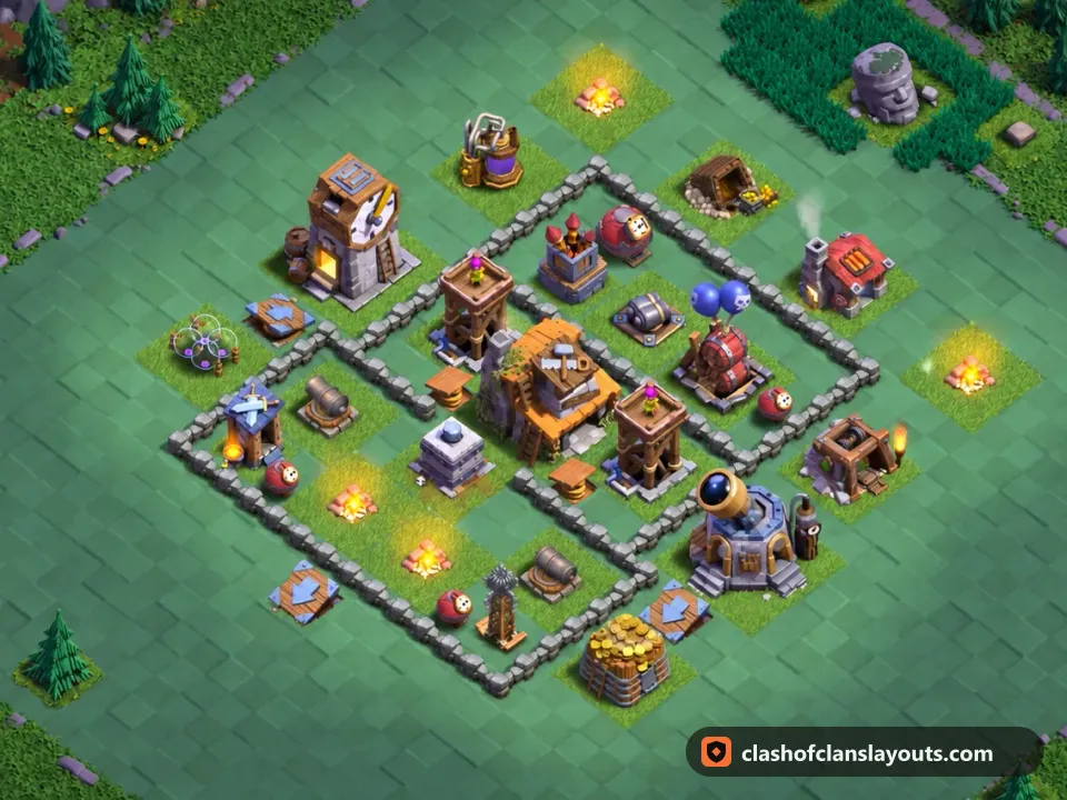 BH4 Trophy Base Layout 46: Clash of Clans Builder Hall 4 trophy base layout, full base picture
