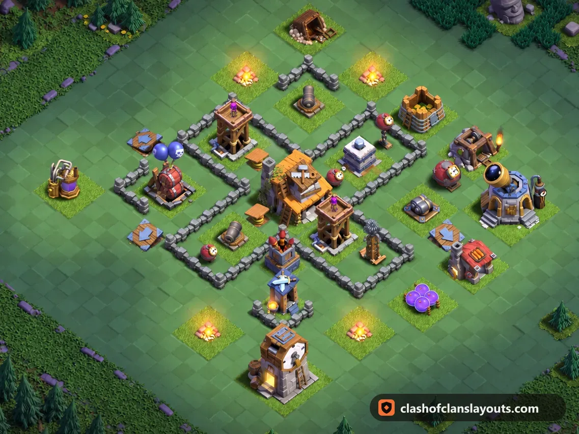 BH4 Trophy Base Layout 48: Clash of Clans Builder Hall 4 trophy base layout, full base picture