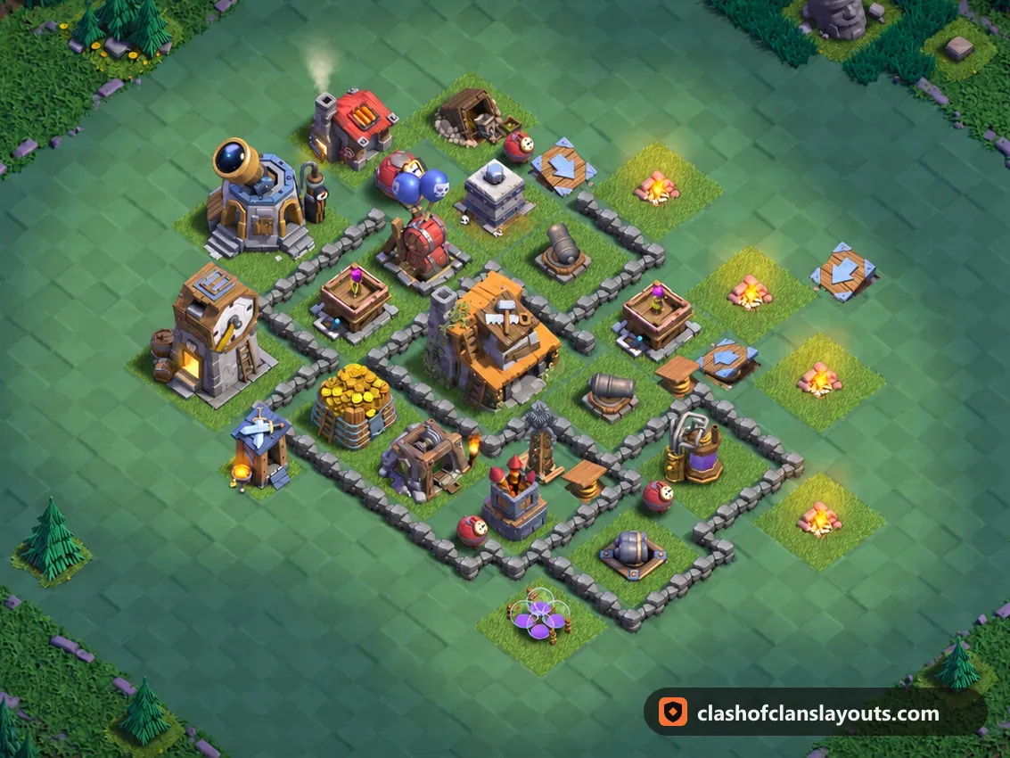 BH4 Trophy Base Layout 49: Clash of Clans Builder Hall 4 trophy base layout, full base picture