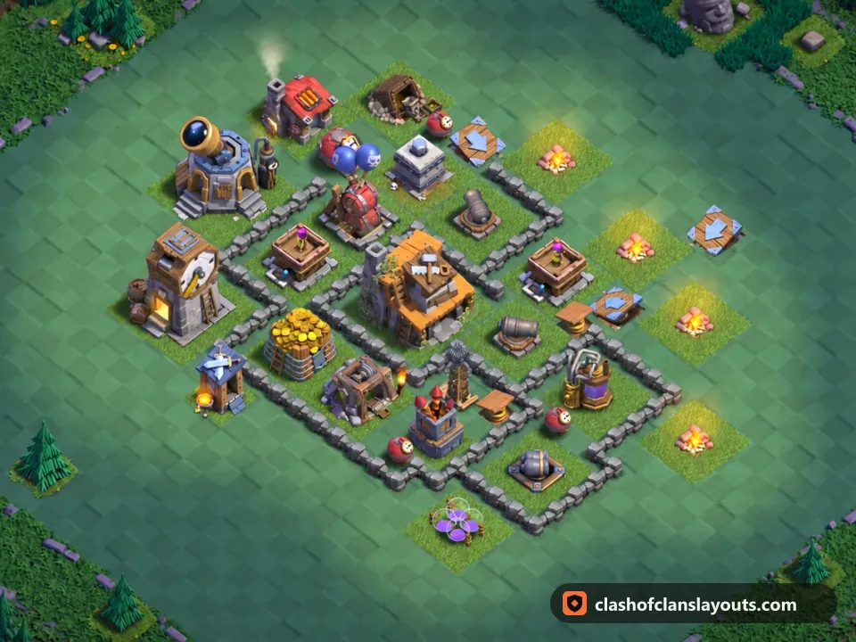 BH4 Trophy Base Layout 49: Clash of Clans Builder Hall 4 trophy base layout, full base picture