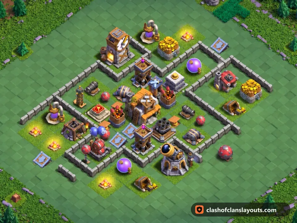 BH5 Trophy Base Layout 52: Clash of Clans Builder Hall 5 trophy base layout, full base picture