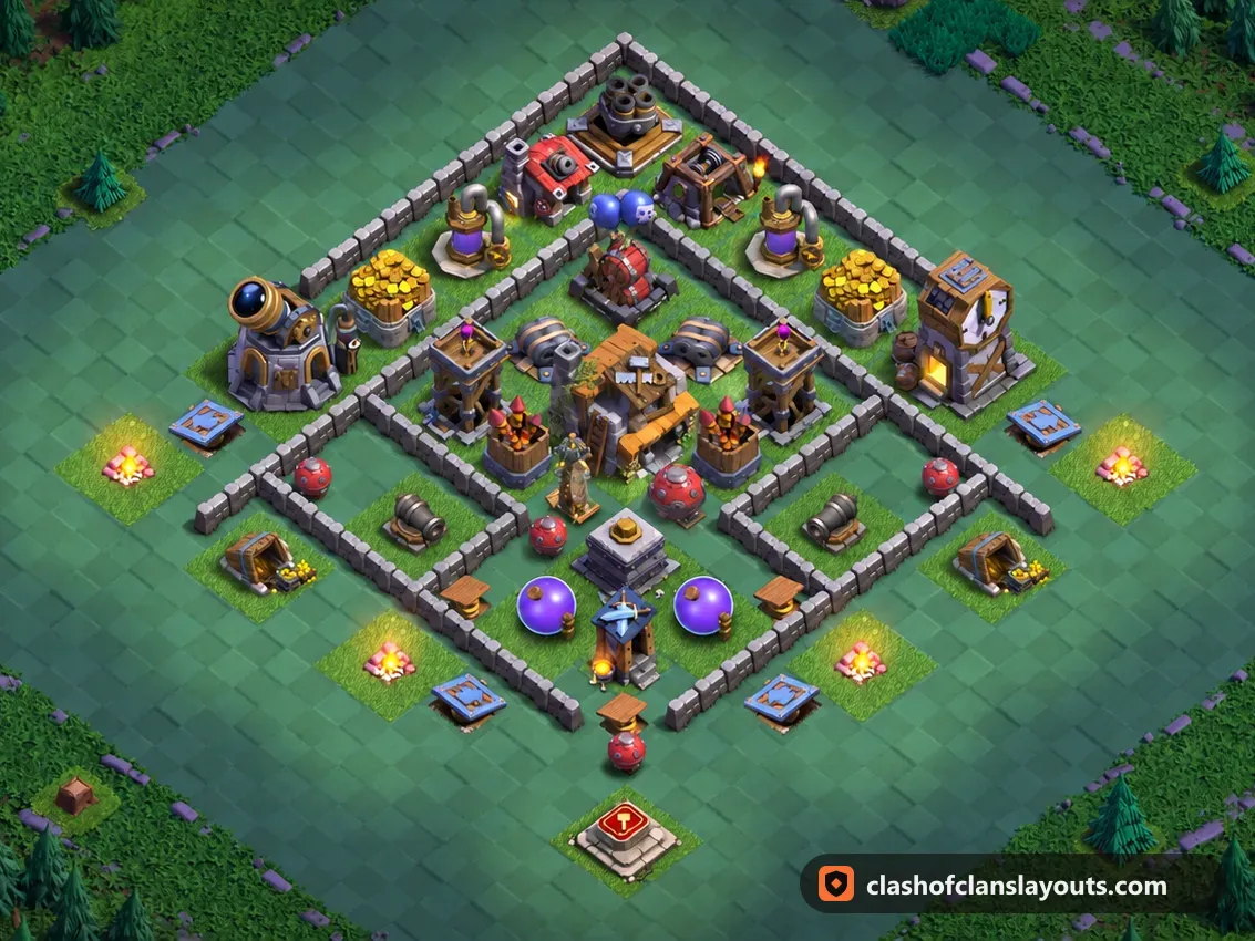 BH5 Trophy Base Layout 53: Clash of Clans Builder Hall 5 trophy base layout, full base picture