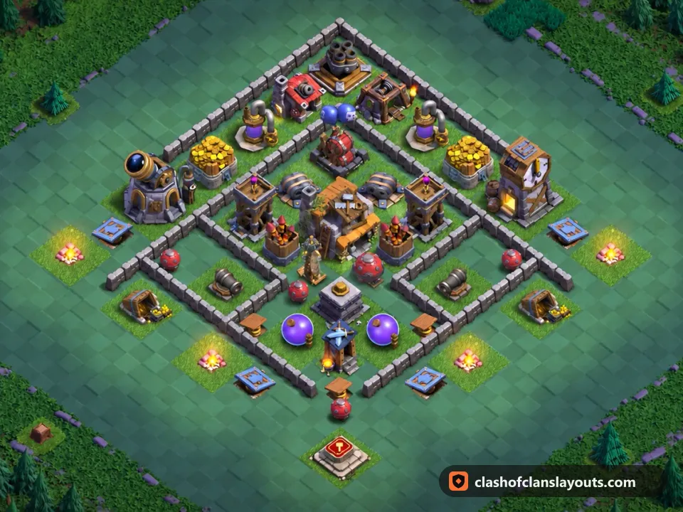 BH5 Trophy Base Layout 53: Clash of Clans Builder Hall 5 trophy base layout, full base picture