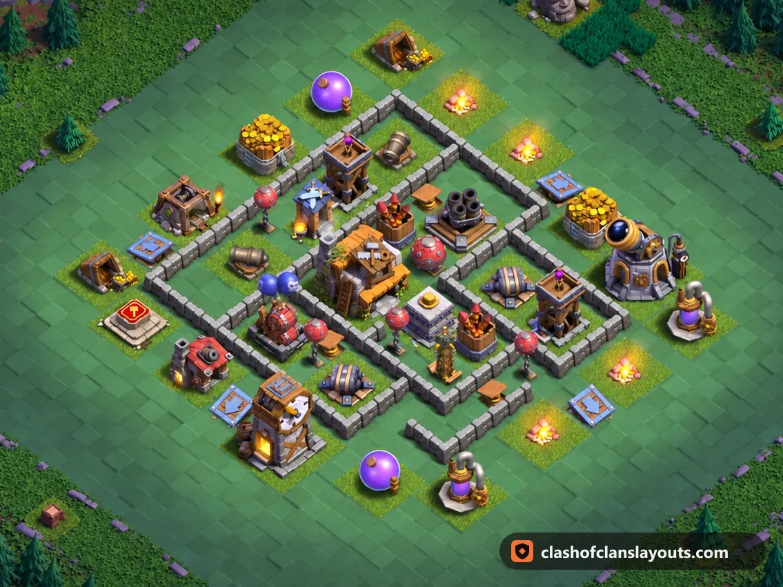 BH5 Trophy Base Layout 56: Clash of Clans Builder Hall 5 trophy base layout, full base picture