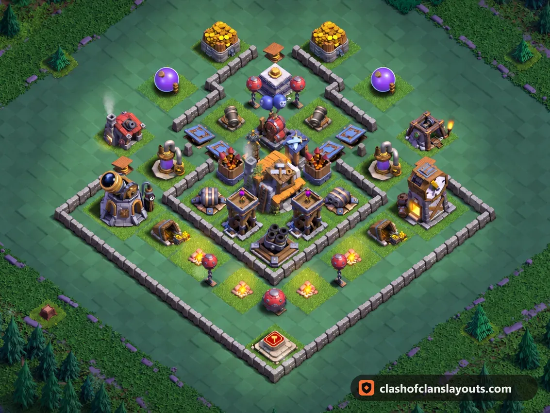 BH5 Trophy Base Layout 57: Clash of Clans Builder Hall 5 trophy base layout, full base picture