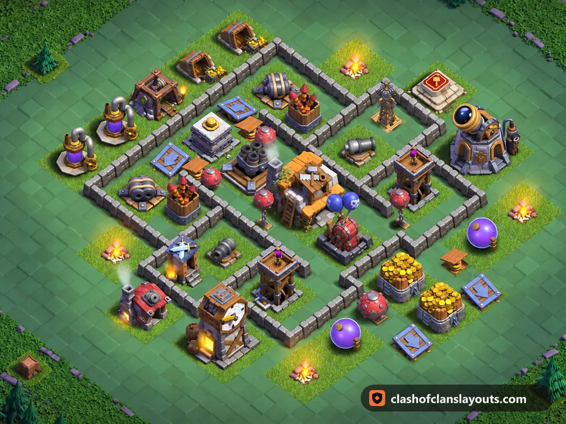 BH5 Trophy Base Layout 58: Clash of Clans Builder Hall 5 trophy base layout, full base picture