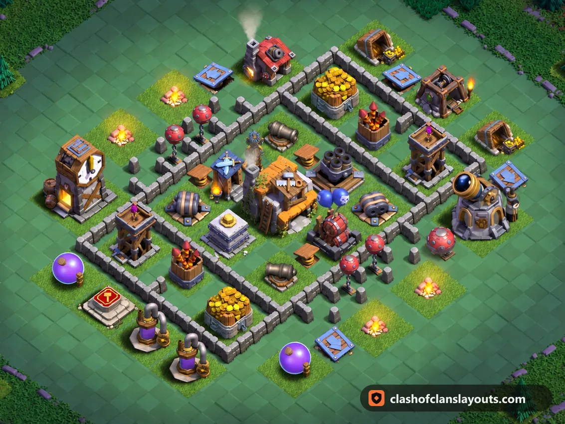 BH5 Trophy Base Layout 59: Clash of Clans Builder Hall 5 trophy base layout, full base picture
