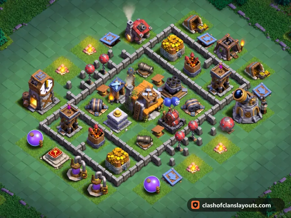 BH5 Trophy Base Layout 59: Clash of Clans Builder Hall 5 trophy base layout, full base picture