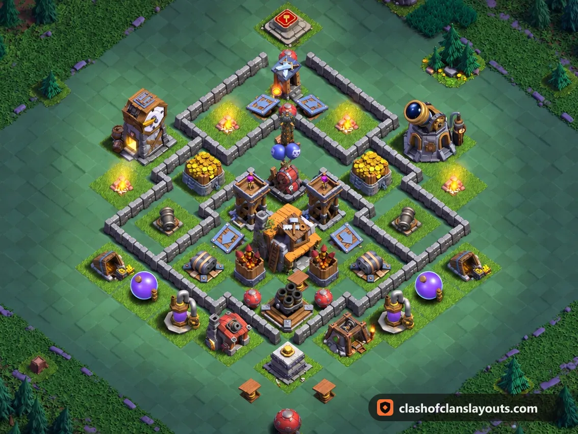 BH5 Trophy Base Layout 63: Clash of Clans Builder Hall 5 trophy base layout, full base picture