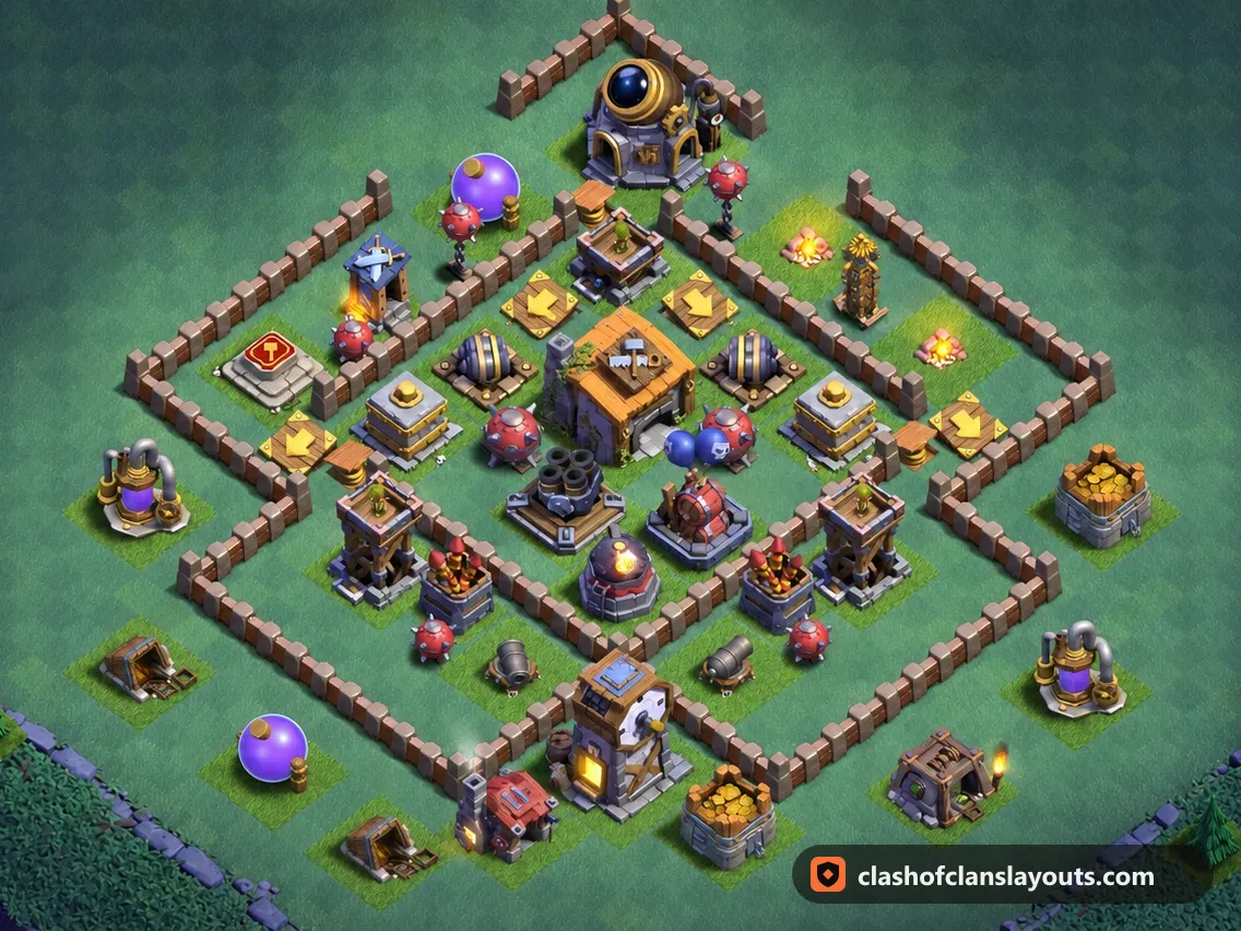 BH6 Trophy Base Layout 31: Clash of Clans Builder Hall 6 trophy base layout, full base picture