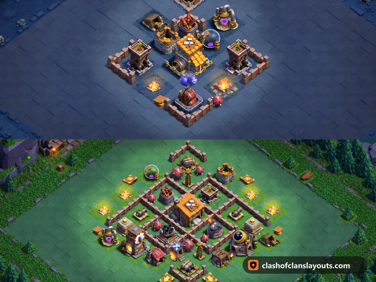BH6 Trophy Base Layout 32: Clash of Clans Builder Hall 6 trophy base layout, full base picture