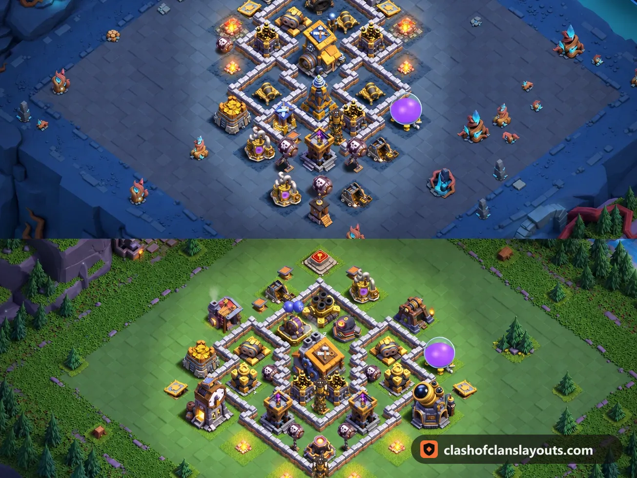 BH9 Trophy Base Layout 44: Clash of Clans Builder Hall 9 trophy base layout, full base picture