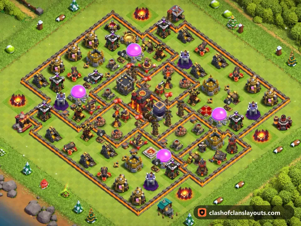TH10 Farm Base Layout 216: Clash of Clans Town Hall 10 farm base layout, full base picture