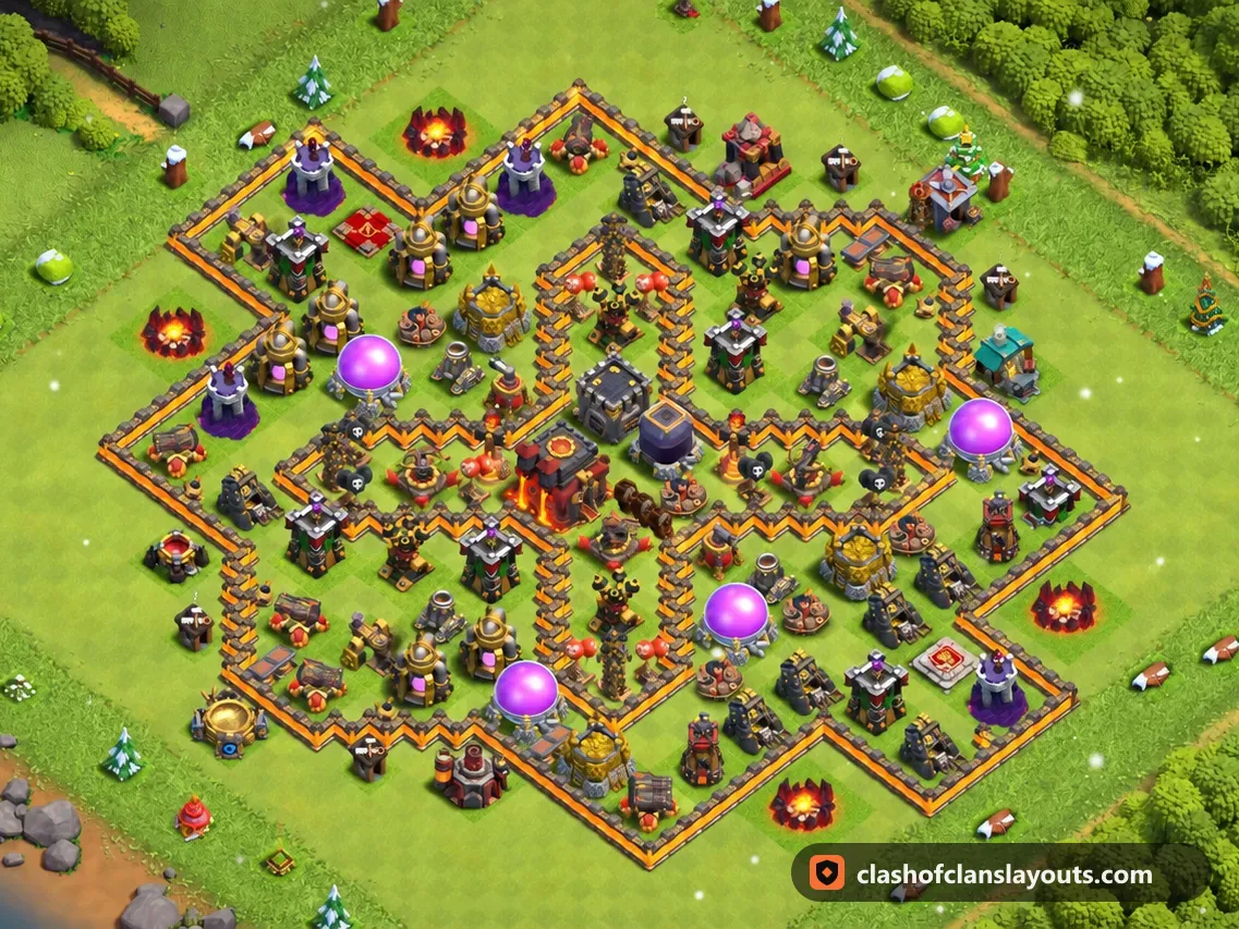 TH10 Farm Base Layout 217: Clash of Clans Town Hall 10 farm base layout, full base picture