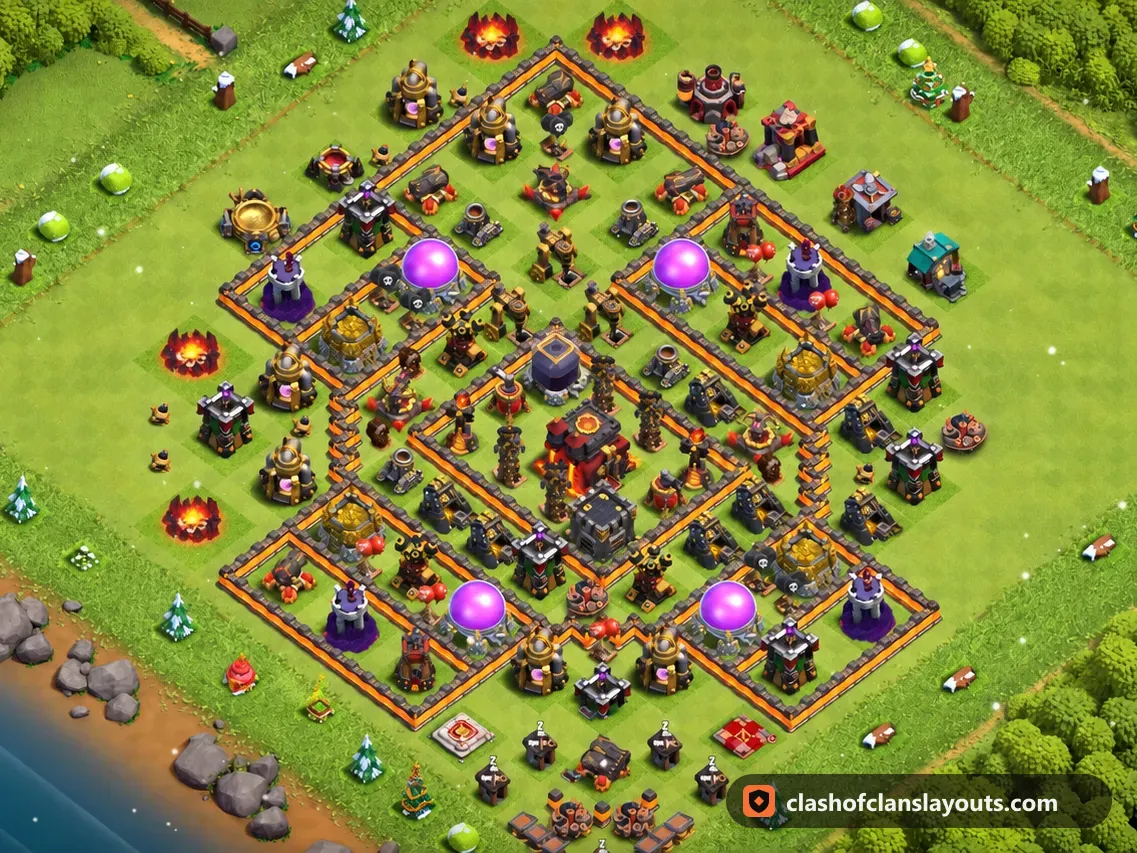 TH10 Farm Base Layout 218: Clash of Clans Town Hall 10 farm base layout, full base picture