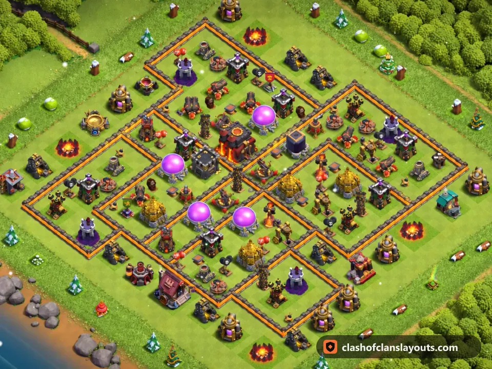 TH10 Farm Base Layout 220: Clash of Clans Town Hall 10 farm base layout, full base picture