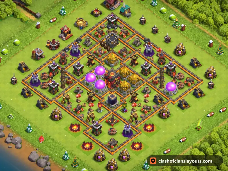 TH10 Farm Base Layout 221: Clash of Clans Town Hall 10 farm base layout, full base picture