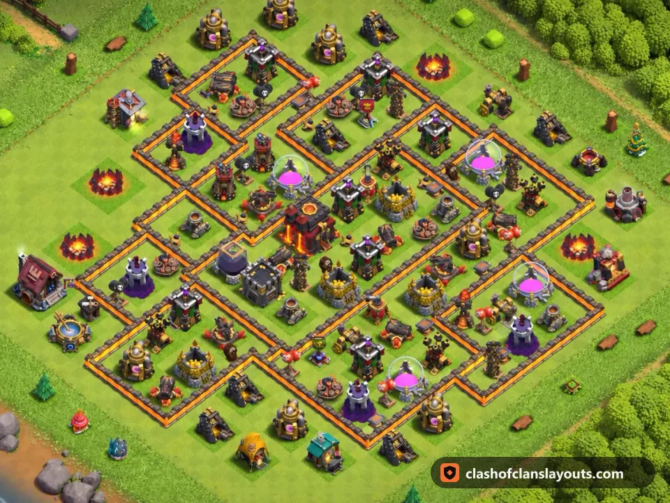 TH10 Farm Base Layout 222: Clash of Clans Town Hall 10 farm base layout, full base picture