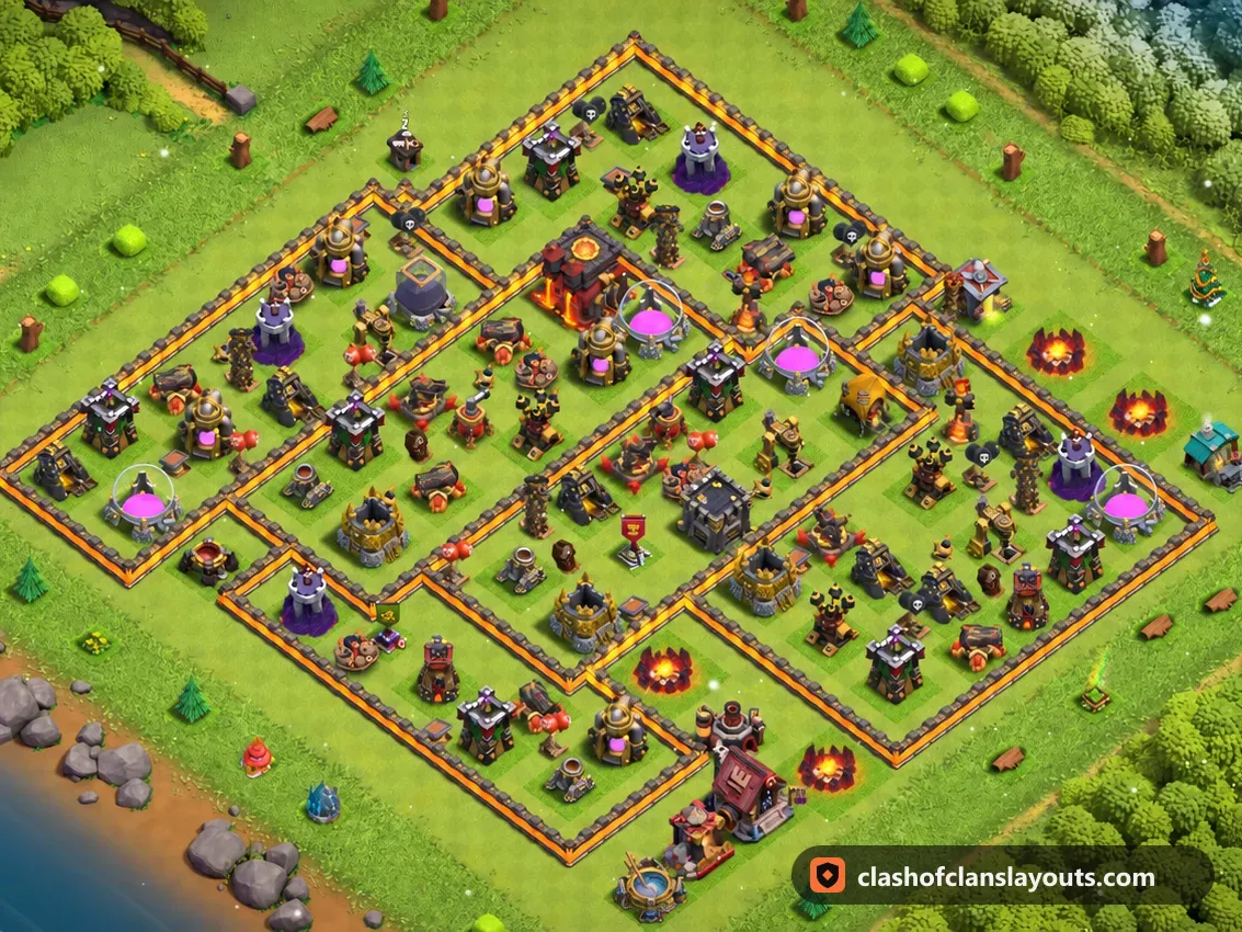 TH10 Farm Base Layout 224: Clash of Clans Town Hall 10 farm base layout, full base picture