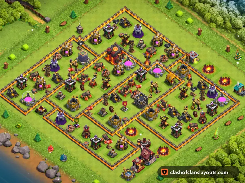 TH10 Farm Base Layout 224: Clash of Clans Town Hall 10 farm base layout, full base picture