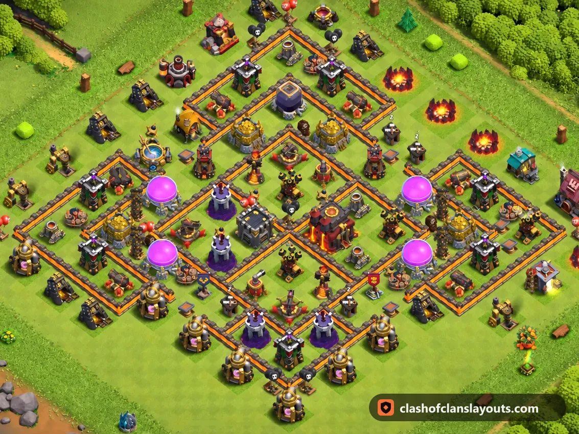 TH10 Farm Base Layout 227: Clash of Clans Town Hall 10 farm base layout, full base picture