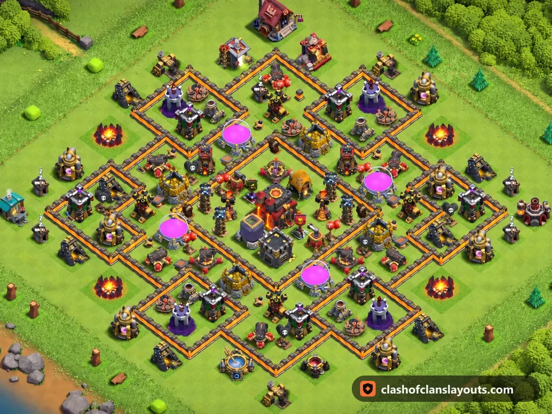 TH10 Farm Base Layout 230: Clash of Clans Town Hall 10 farm base layout, full base picture