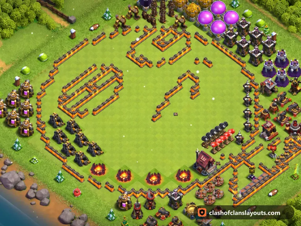 TH10 Funny Base Layout 39: Clash of Clans Town Hall 10 fun base layout, full base picture