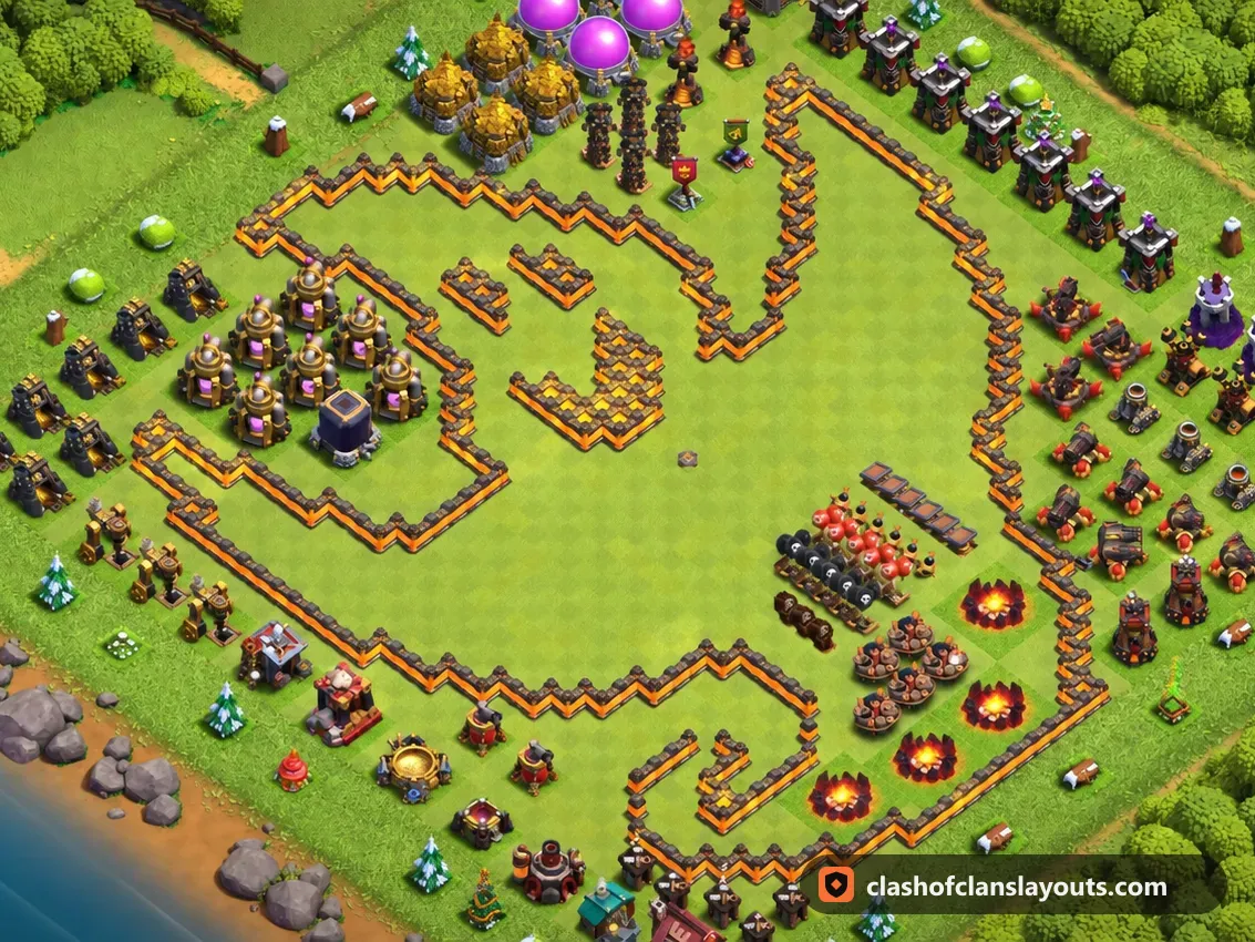 Base Divertida TH10 40: layout de base divertida de Clash of Clans para Centro de Vila 10, imagem completa da base