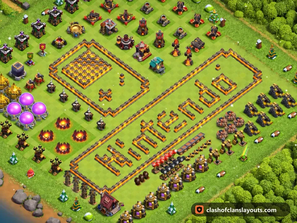 TH10 Funny Base Layout 42: Clash of Clans Town Hall 10 fun base layout, full base picture