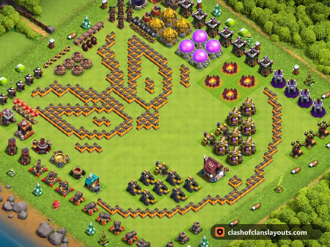 Base Divertida TH10 45: layout de base divertida de Clash of Clans para Centro de Vila 10, imagem completa da base