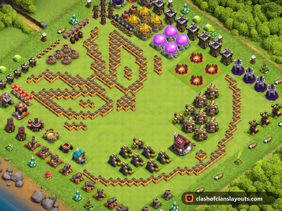 TH10 Funny Base Layout 45: Clash of Clans Town Hall 10 fun base layout, full base picture