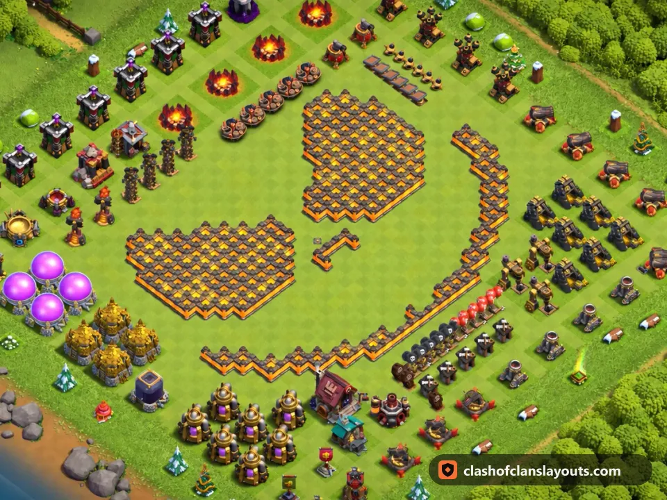 TH10 Funny Base Layout 46: Clash of Clans Town Hall 10 fun base layout, full base picture
