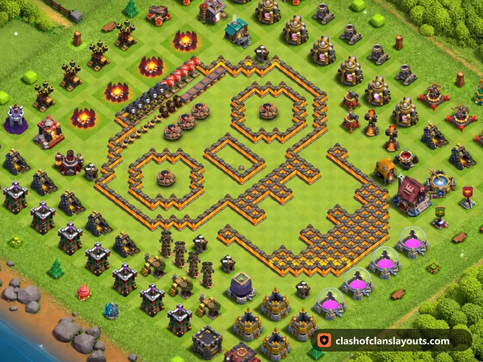 TH10 Funny Base Layout 47: Clash of Clans Town Hall 10 fun base layout, full base picture
