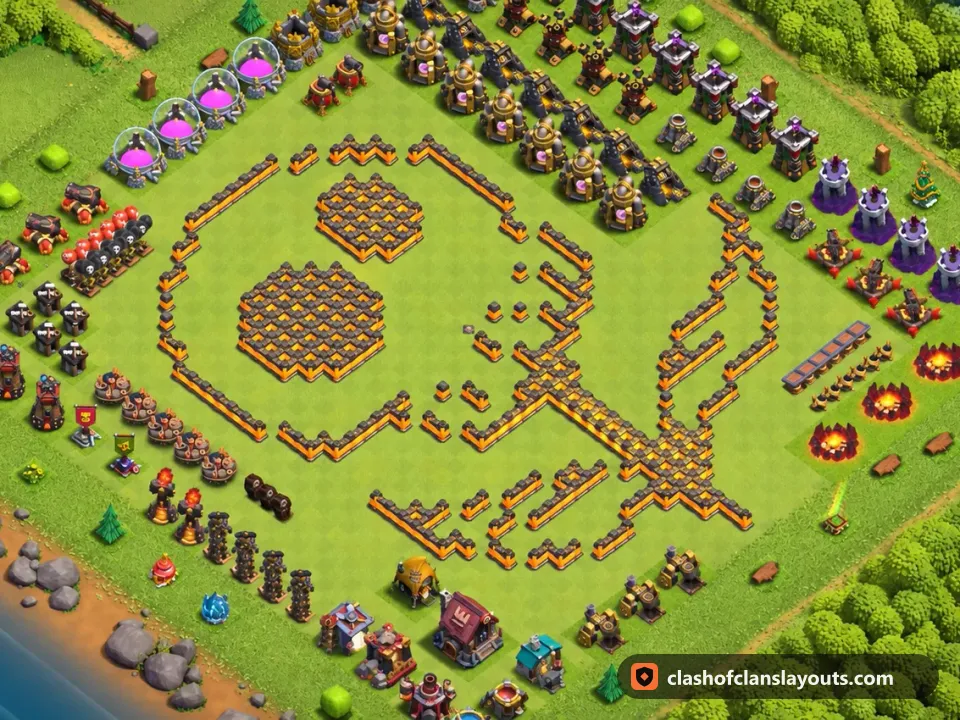 TH10 Funny Base Layout 48: Clash of Clans Town Hall 10 fun base layout, full base picture