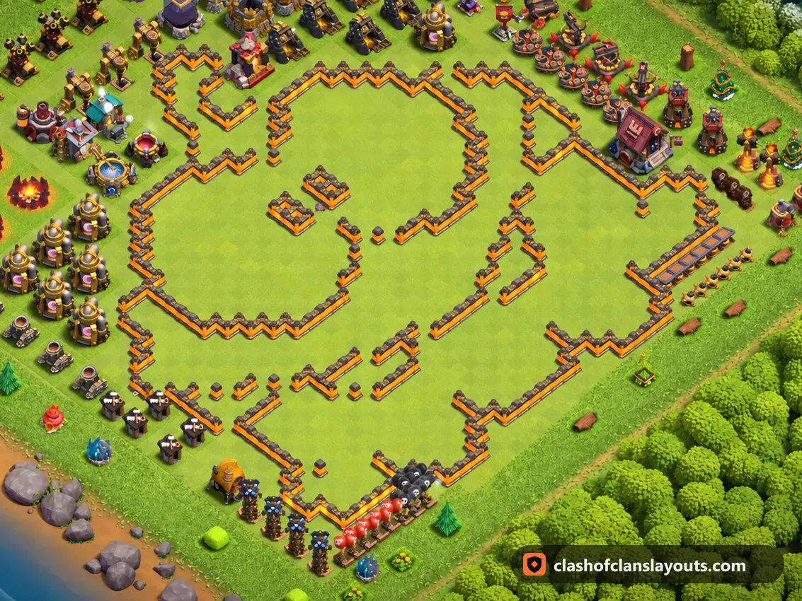 TH10 Funny Base Layout 49: Clash of Clans Town Hall 10 fun base layout, full base picture